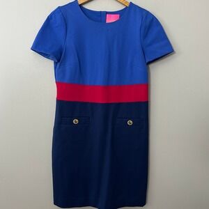 Lilly Pulitzer Emerson Dress Women 6 Alba Blue Tricolor Colorblock Shift Stretch